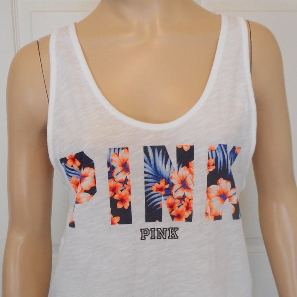 VS PINK Tank Top XS White Flower Graphic